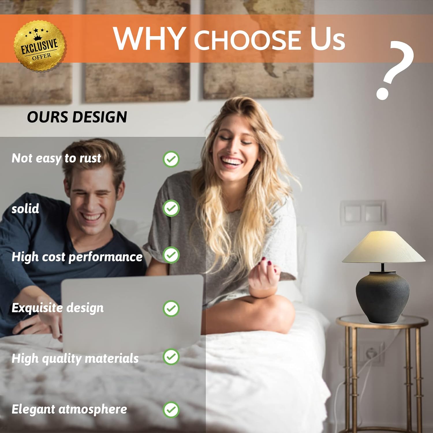 PURESILKS Farmhouse Ceramic Table Lamp for Living Room,Black Table Lamp 18.89’’ Bedside Night Lamps for Bedroom,E27 LED Small Desk Lamp with Fabric Shade in White