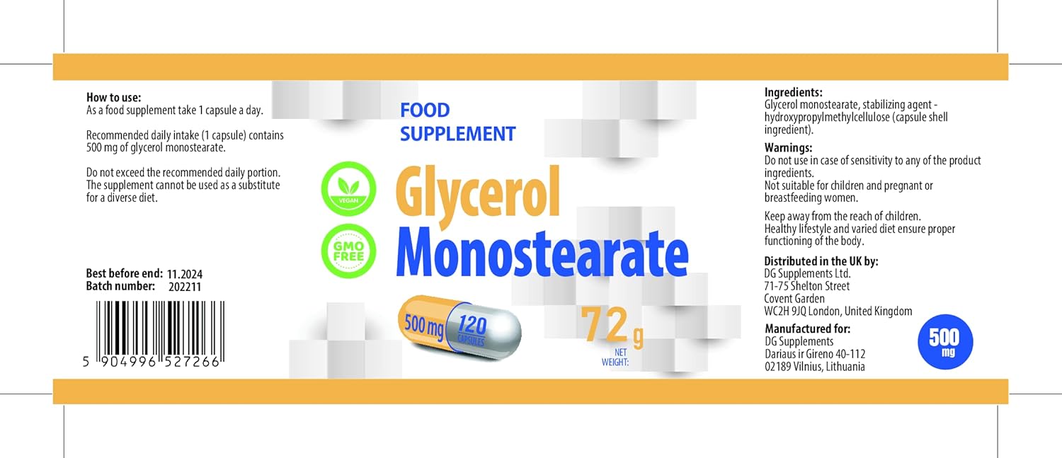 Hepatica Glycerol Monostearate (GMS) 500mg, 120 count (Pack of 1) - Image 3