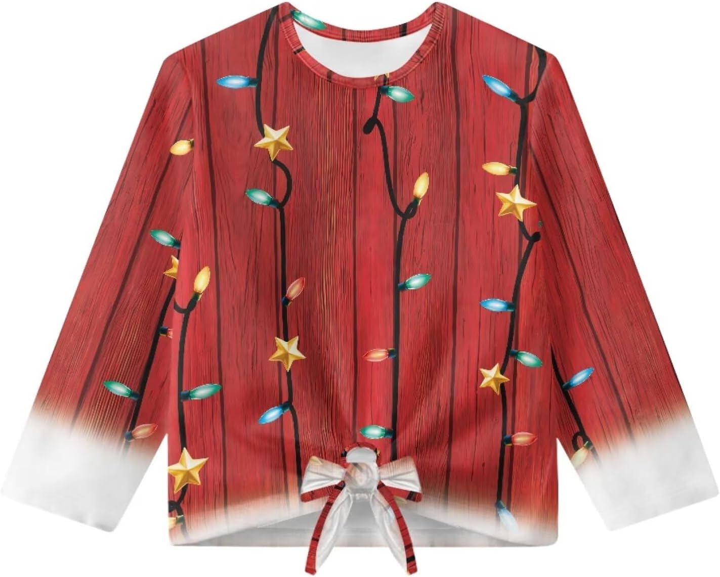 Christmas Theme T-shirts for Girls Crewneck Sweatshirt Long Sleeve Kids Top Tie Front Knot Pullover Size 5-12