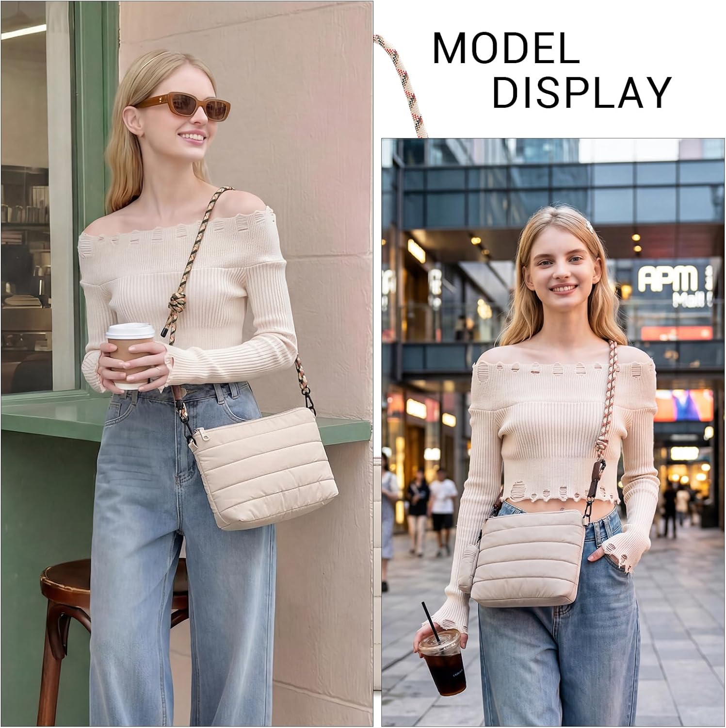 ACUARIO Crossbody Bags for Women - Puffy Tote Bag Purse for Work, Travel, Shoulder Handbag with Small Wallet