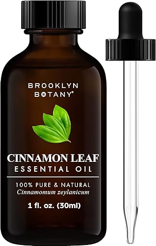 Brooklyn Botany Aceite esencial de hoja de canela, 100% puro y natural, aceite de grado prémium con cuentagotas - para aromaterapia y difusor, 1
