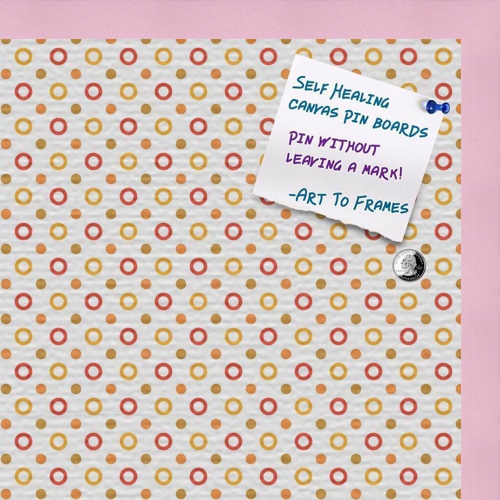 PinPix Decorative pin Cork Bulletin Board Made from Canvas, Dot Pattern Printed at 24x16 Inches and Framed in Baby Pink Stain on Beech (PinPix-340)