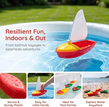 HEMOTON Boat Bath Toys 6 Pack, 3 Sizes Colourful Plastic Sailing Boats