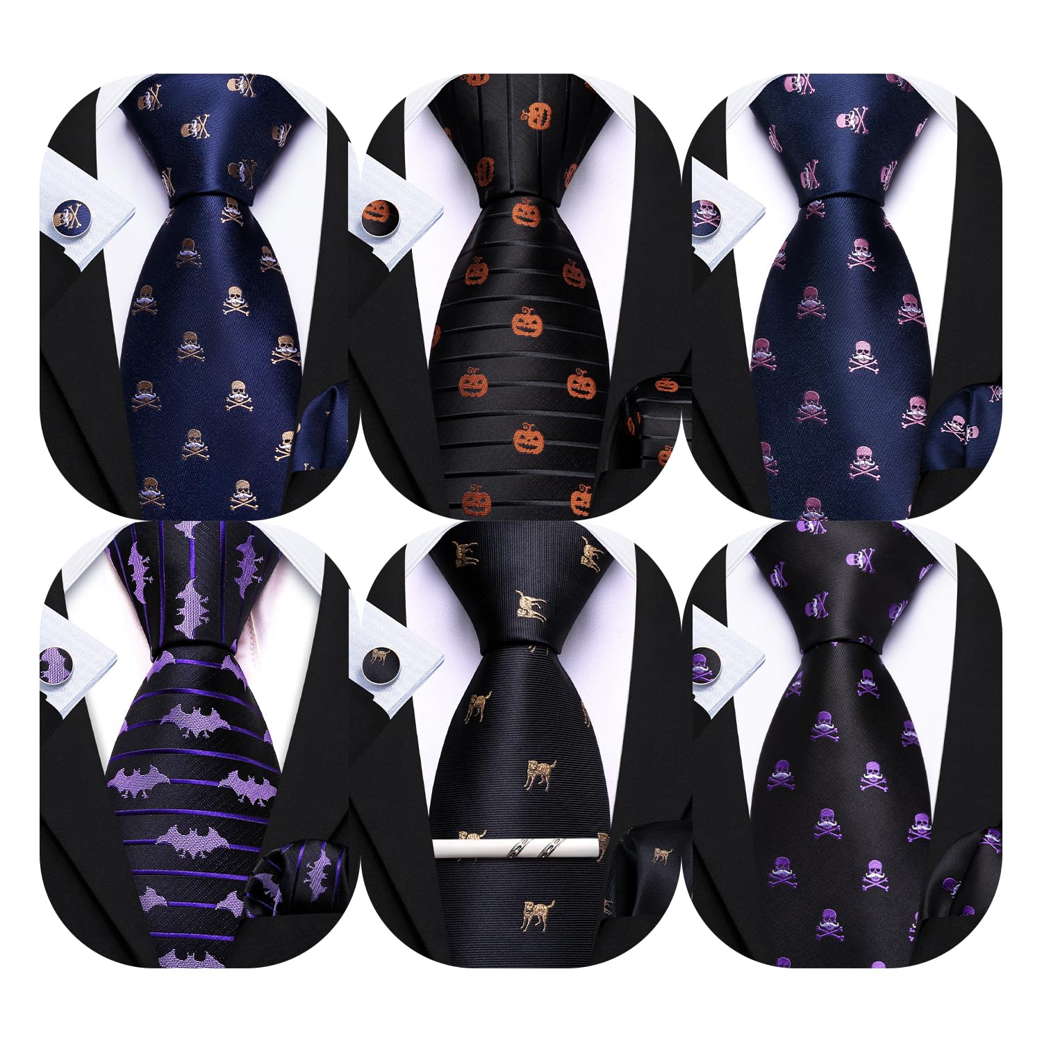 Barry.Wang Men 6PCS Tie Silk Gift Necktie Clip Woven Tie Sets Party