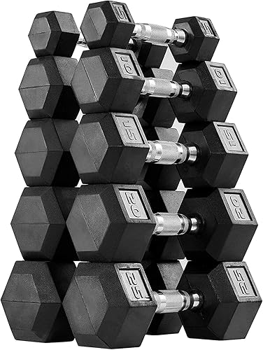 Magma Juego de mancuernas hexagonales de hierro fundido con revestimiento de goma, juego de mancuernas hexagonales negras (5-25, juego de 5-50,