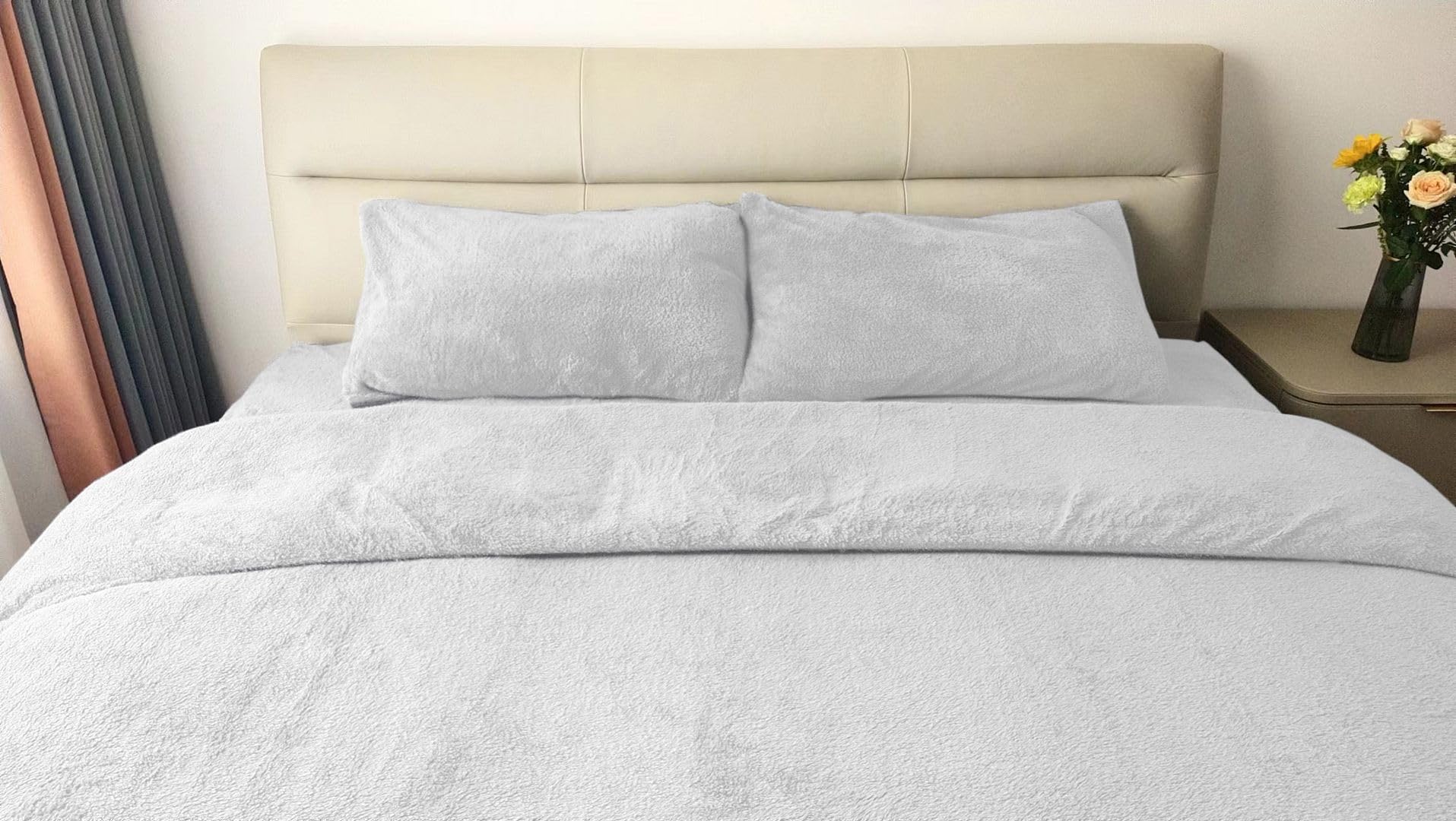 John Aird Teddy Fleece Duvet Cover Quilt Bedding Set With Pillow Cases (White, Super King) โ image 1