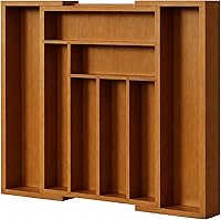 Vista 10 de Pipishell - Organizador de Cajones Extensible de Bambú para Soporte de Utensilios, Bandeja de Cubiertos Ajustable, Organizador de Divisores