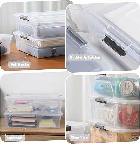 Miniatura 3 de novelinks Contenedores de almacenamiento apilables transparentes con tapa, cajas de almacenamiento de plástico duradero para oficina en casa,