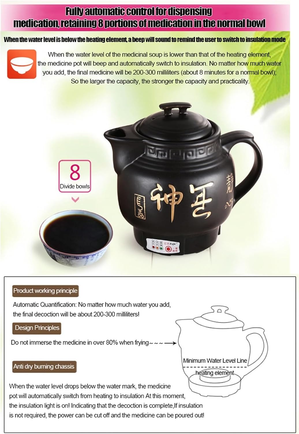 Electric Herbal Medicine Cooker 4L,Chinese Medicine Pot,With Audible Reminder Heat Preservation Decoction Pot For Tea Soup Intelligent Transformer Herbal Pot(Black)
