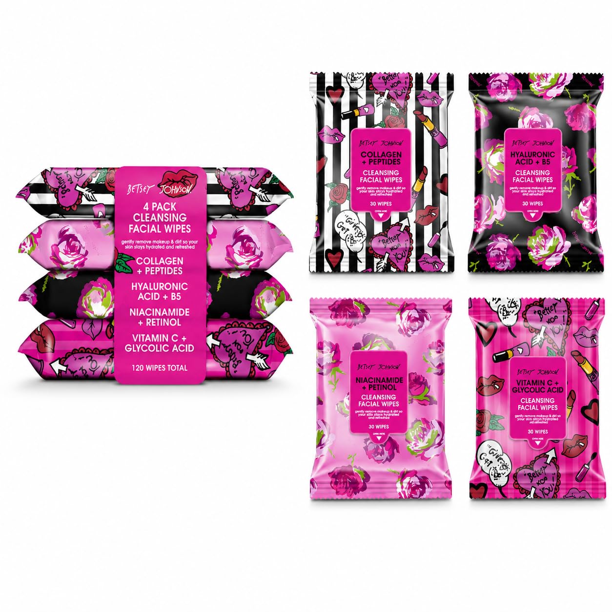 Betsey Johnson Makeup Remover Wipes for Women, Facial Cleansing, 120 Ct