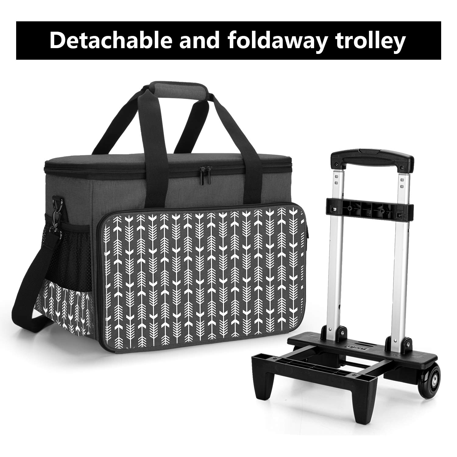 Yarwo Bolsa de Ruedas de la Máquina de Coser es Desmontable, Bolsa de Trolley de la Máquina de Coser con Panel de Soporte Inferior, Adecuado para la Mayoría de la Máquina de Coser