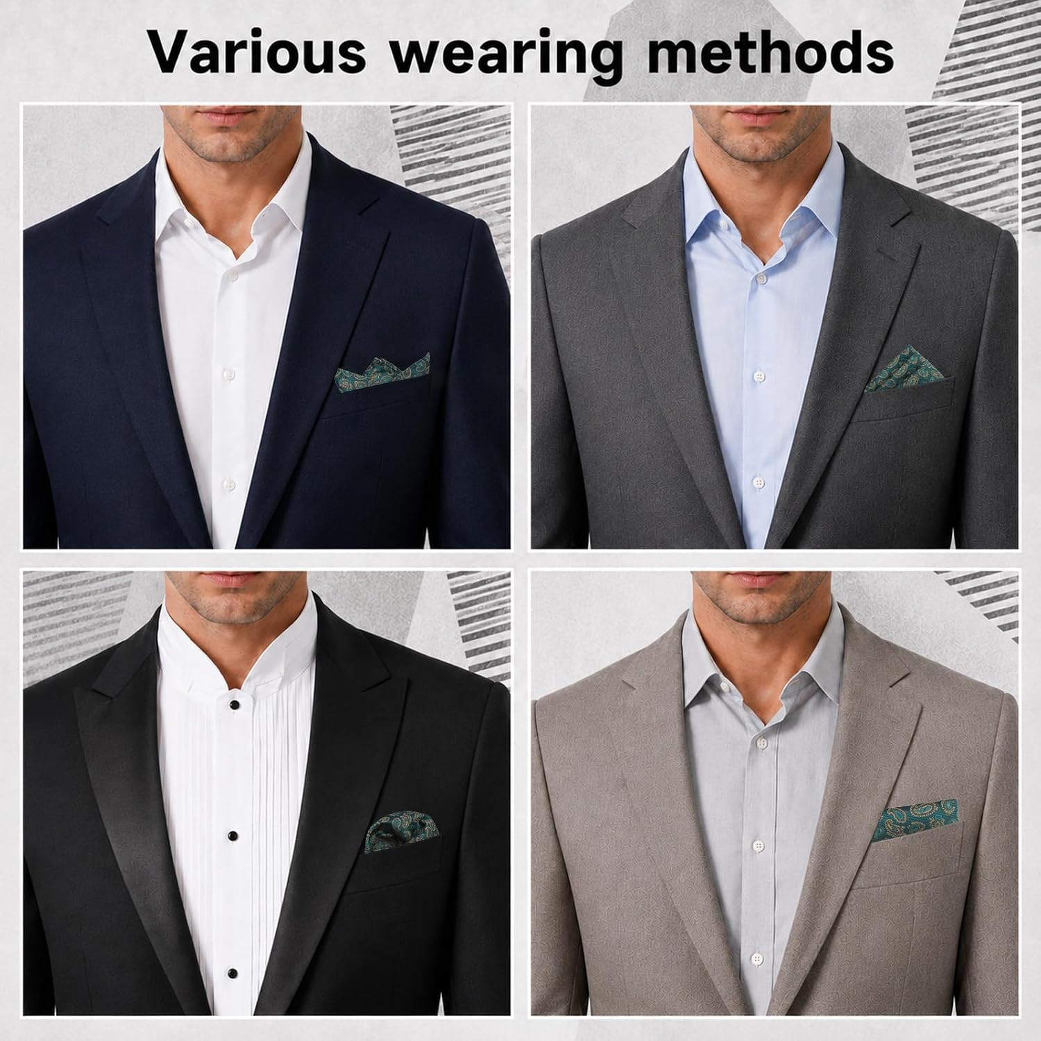 Paisley Pocket Squares for Men with Mens Handkerchiefs Holder