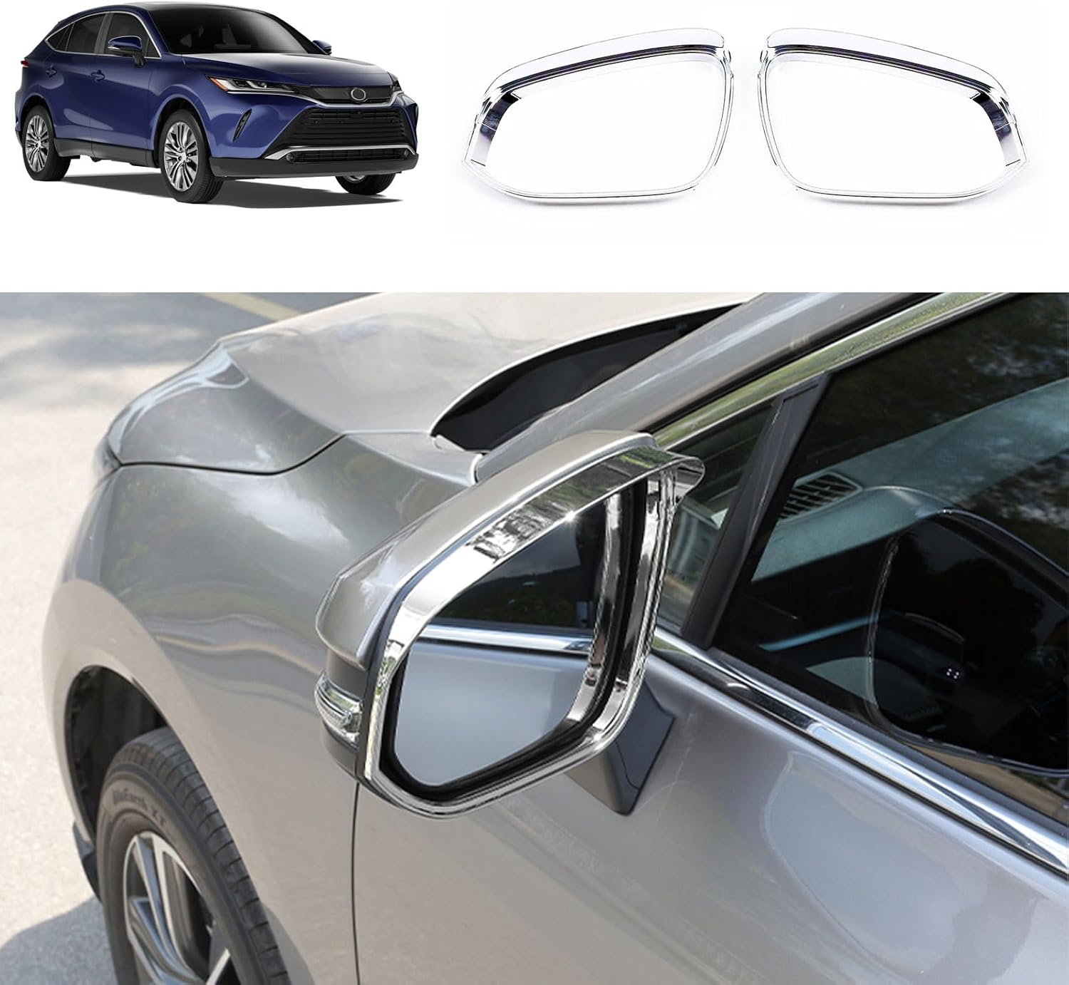 Car Side Mirror Rain Guard Compatible With Toyota Venza 2021 2022 2023 Side Mirror Rain Eyebrow Exterior Car Accessories Stainless steel 2PCS(Glossy Black Style)
