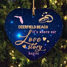 Deerfield Beach Florida Ornament - Deerfield Beach Florida It's Where Our Love Story Begins - Gifts for Wedding Anniversaries and Love Days, Valentines Ornament Heart 3 Inch Plastic