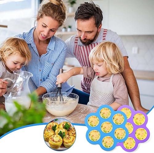 Miniatura 2 de XANGNIER Molde de silicona para freidora de aire, paquete de 2 bandejas reutilizables para mordeduras de huevo con tapa, alternativa a la máquina de