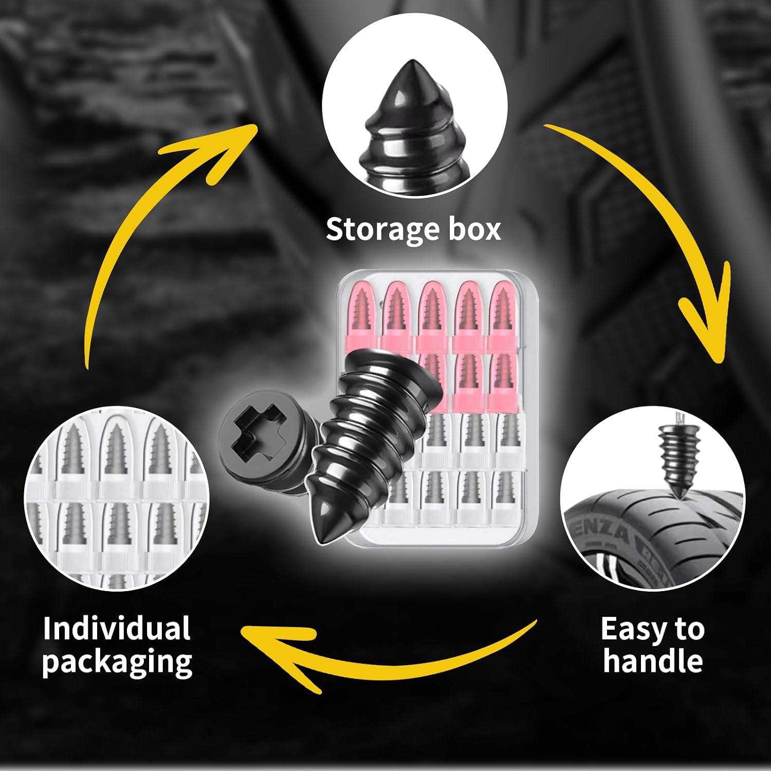 100Pcs Tire Repair Rubber Nails Kit with 2 Sizes,Screw in Tire Repair Kit Screw Plugs for Tires, Vacuum Tire Repair Plugs with Storage Box and Screwdriver, for Truck Car Motorcycle(50S+50L)
