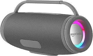 Amazon Basics Bluetooth 16W स्पीकर, TWS फंक्शन, पावरफुल बेस, BT 5.3, MicroSD कार्ड स्लॉट, RGB लाइट, AUX इनपुट, USB सपोर्ट और इन-बिल्ट नॉइज़ कैंसलिंग माइक (ग्रे (धूसर)) के साथ