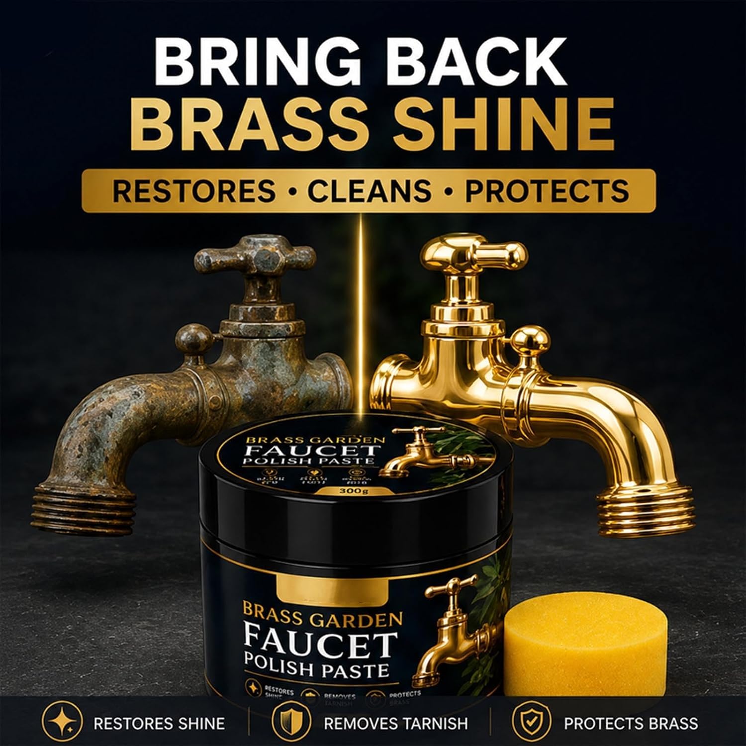 Brass Garden Faucet Polish Paste, Brass & Copper Tarnish Remover Shine Paste, Multi-Purpose Metal Restorer, for Faucets, Door Handles, Antiques & Auto Parts，50g *3