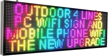 CX P10 Outdoor LED Scrolling Sign 39" x 14", WiFi Programmable RGB Text Message Board, High Brightness SMD LED Display for Storefront, Restaurant, School, Church and Business Notices