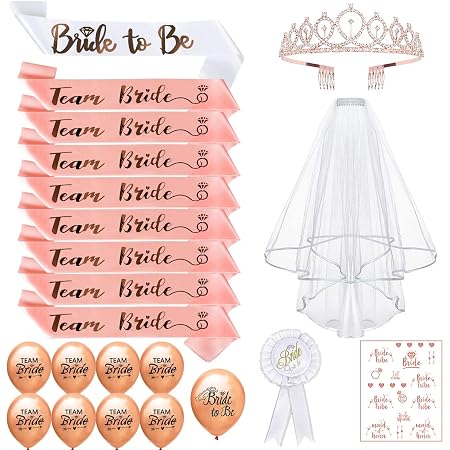 HOWAF 20pcs Kit EVJF Accessoire, Echarpe Future Mariée et Voile Mariée, Team Bride Cadre Photo Gonflable, Lunettes EVJF, Bracelet EVJF pour Deguisement EVJF Deco Enterrement de Vie de Jeune Fille