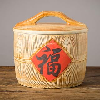 Ceramic Rice Storage Container with Lid, Large Sealed Food Dispenser Jar | Grain Keeper, Kitchen Organization And Storage For Flour,Sugar,Coffee Beans,Decorative Rice Pot(E,Capacity 33lb/15kg)