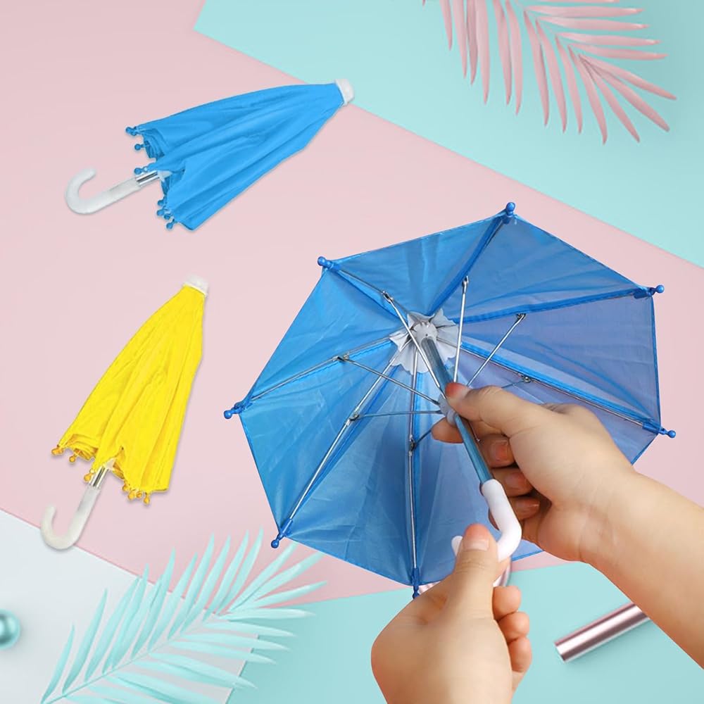 Lot De 4 Mini Parapluies Colorés Pour Maison De Poupée - Accessoire Déco Et Photo - Violet, Bleu, Jaune, Rose - 28 Cm Déplié