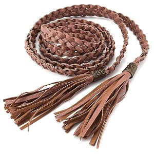 Womens Tassel Braided Rope Belt genius Leather Waist Belt for Dress Jeans