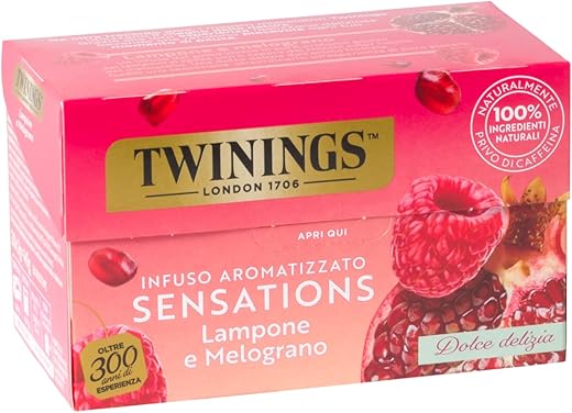 Twinings, Sensations Raspberry & Pomegranate Flavoured Infusion, Vivacious and Fruity Taste, Caffeine Free, Infusions and Herbal Teas, 1 Pack of 20 Filters