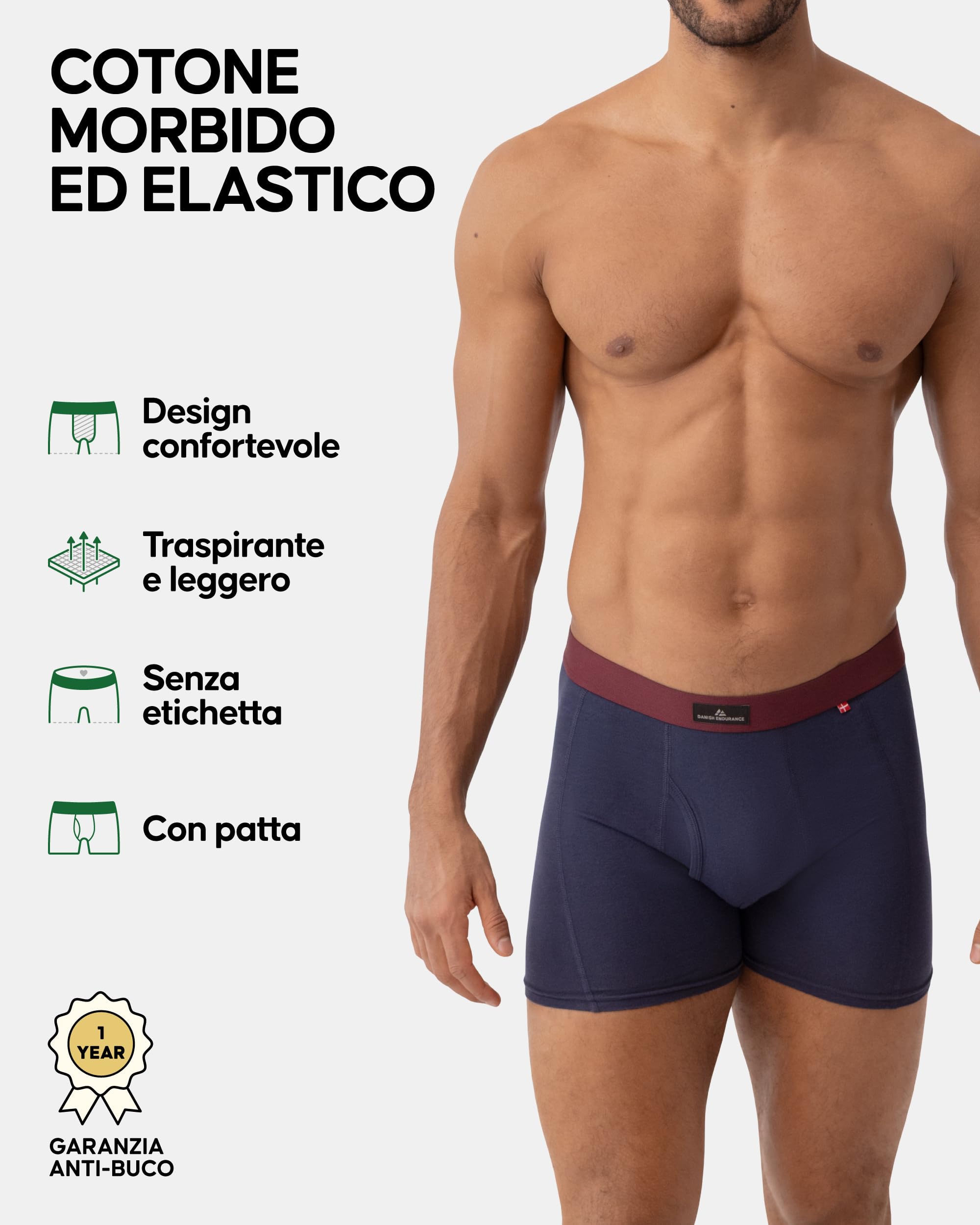 DANISH ENDURANCE Boxer Uomo Cotone Elasticizzato, Boxer a Pantaloncino Comodi e Traspiranti, Cuciture Piatte, con o Senza Patta Frontale, 3 o 10 Paia