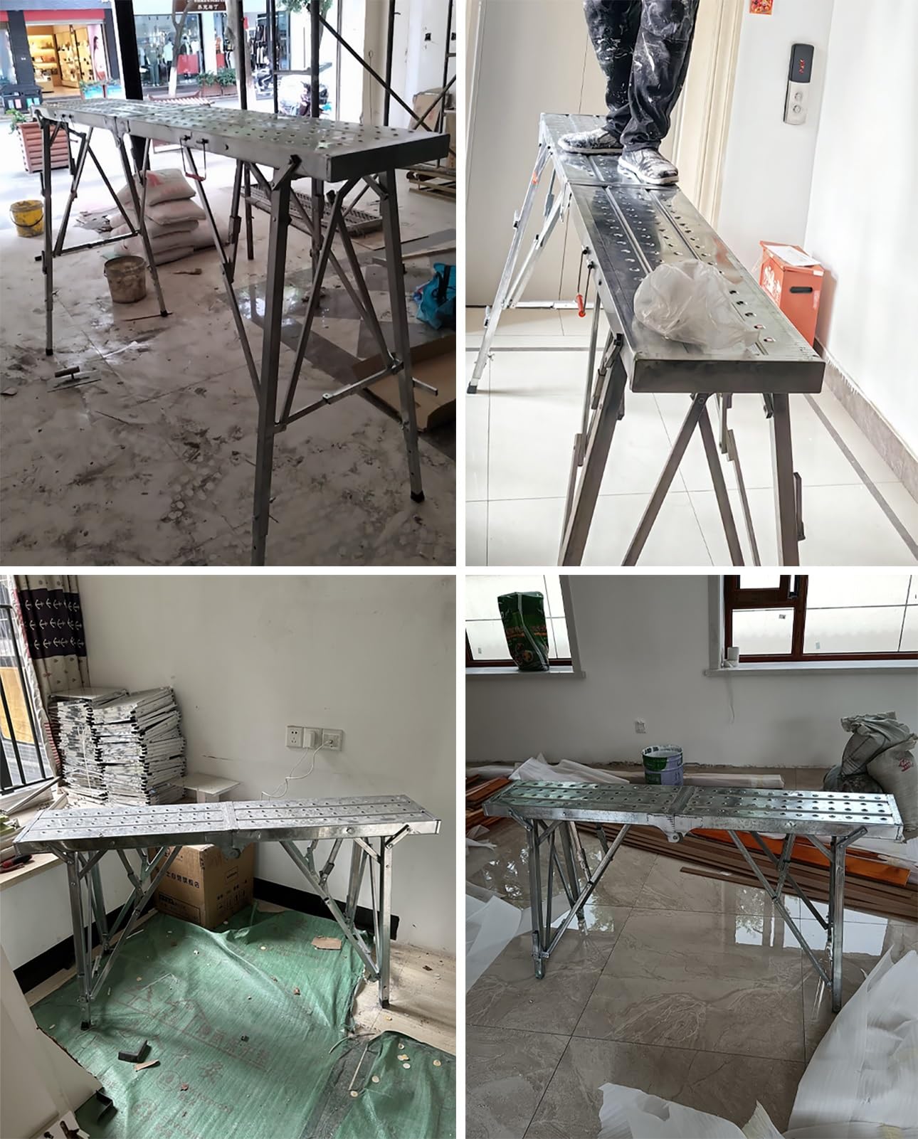 Andamio Plataforma de Andamio Compacta con Herrajes, Plataforma de Trabajo de Acero Galvanizado con Reposapiés, Juego de Tablones de Andamio Multiusos de Altura Regulable(Style 1)