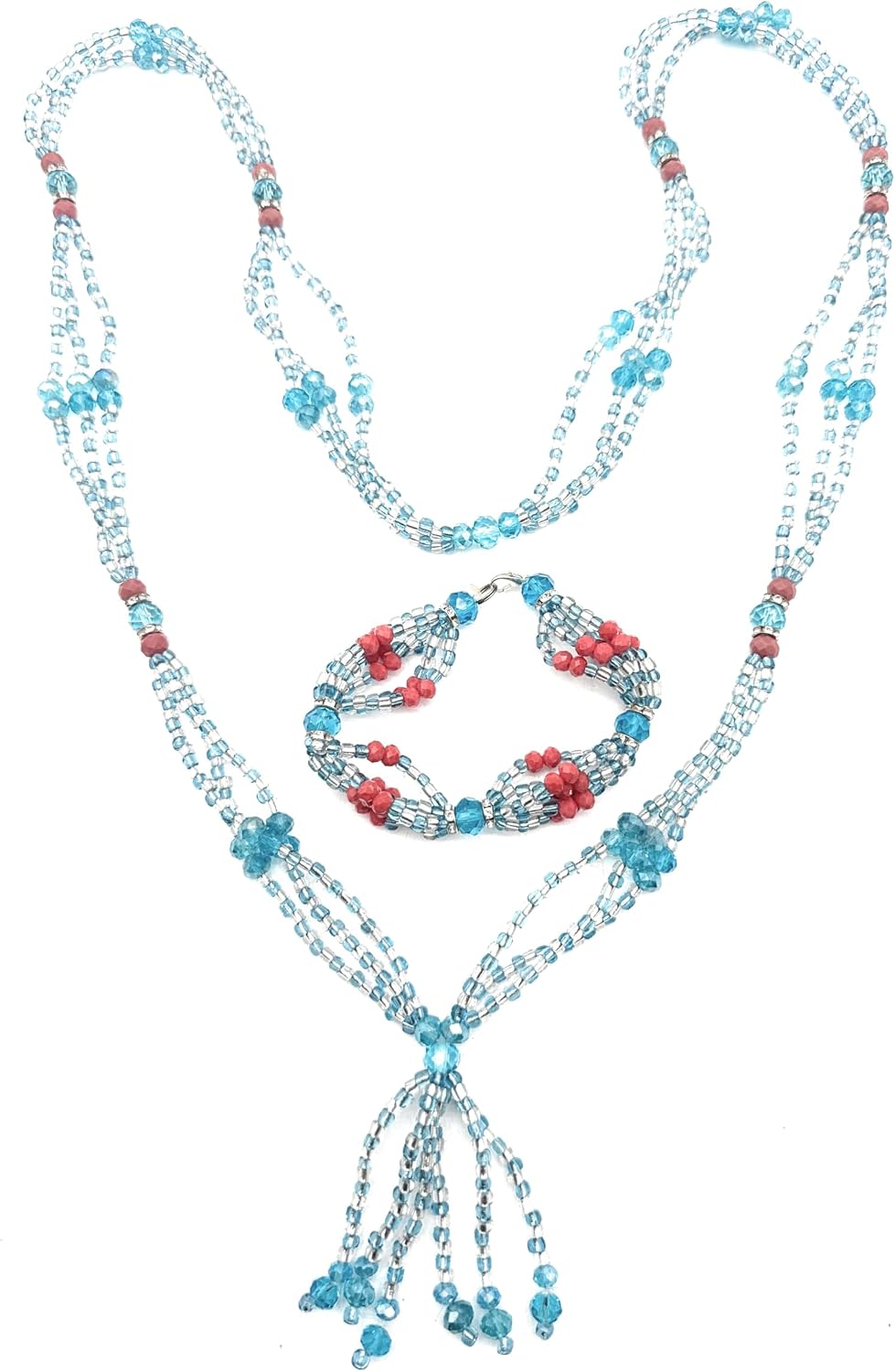WORLDMARTSHOPPING - Santeria, Orisha Fancy Party Beaded Necklace & Bracelet (Maso Style) - Made in the USA