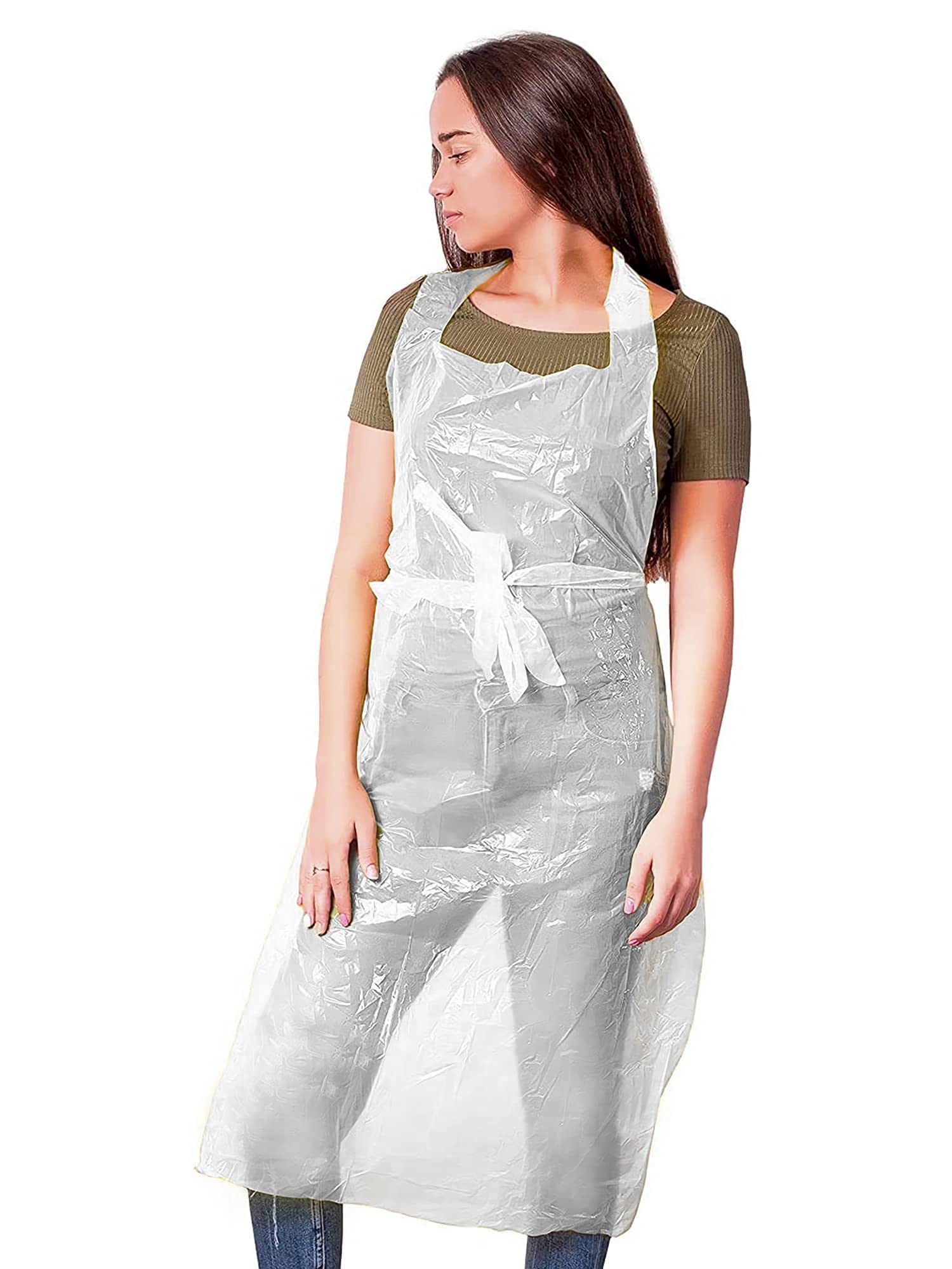 ABC Adult Disposable Aprons for Painting with Long Ties, Thin Poly Aprons Disposable, Unisex Plastic Aprons Disposable Adults