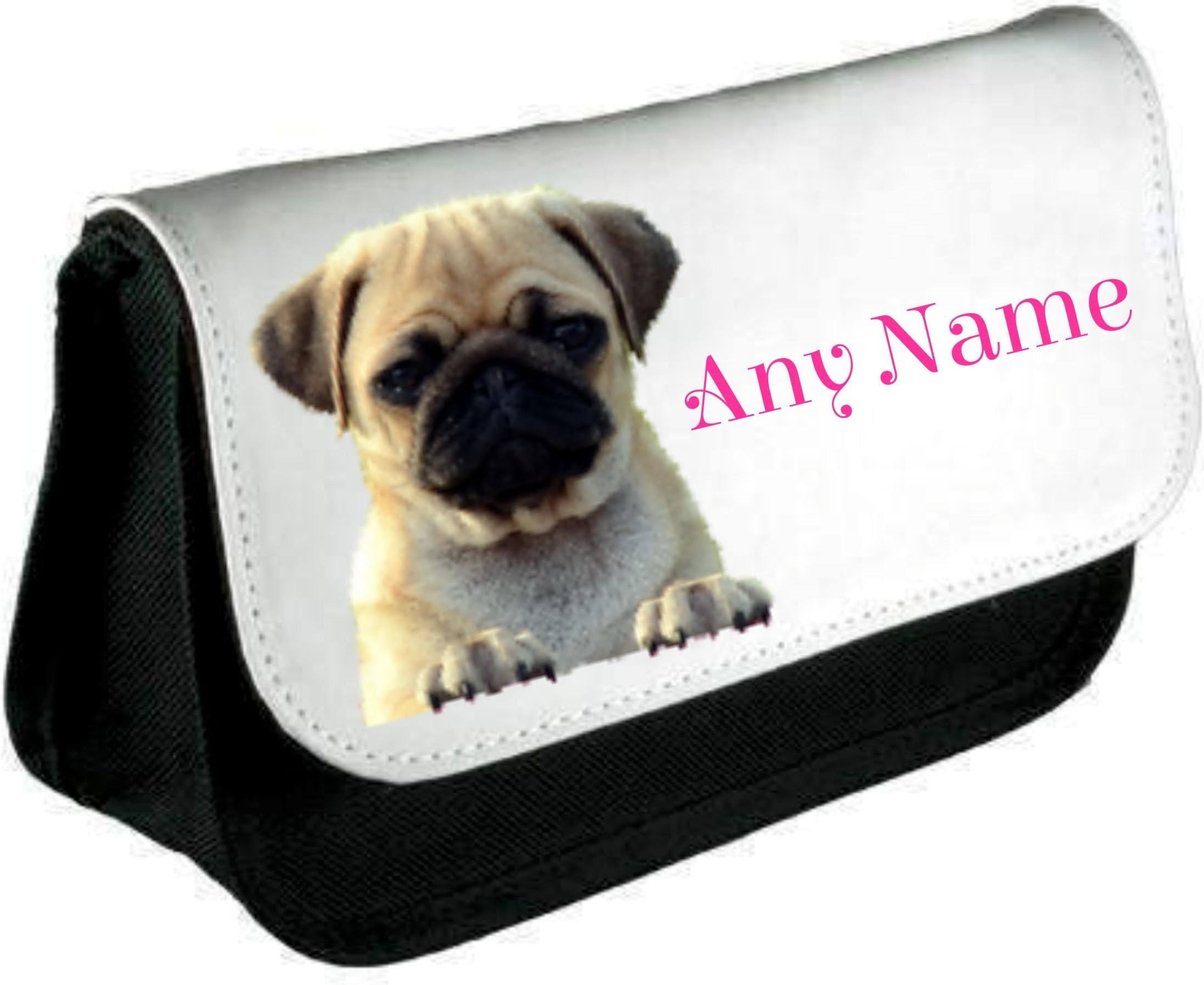 Personalised Pug Puppy/Dog Pen/Pencil Case/Make Up/Cosmetic Bag *Choice of Text Colours*