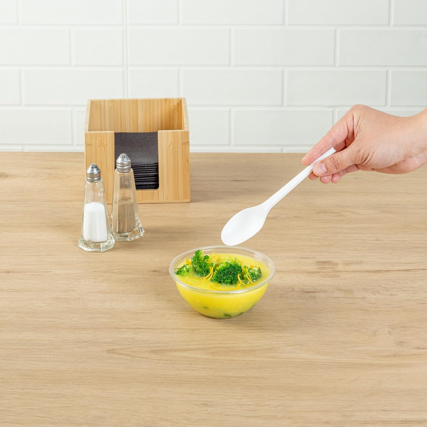 6.5 Inch Compostable Spoons, 250 Heavy-Duty Spoons - Sustainable Build, Sturdy, Long Handle, White CPLA Plastic Disposable Cutlery, BPI-Certified, Hot And Cold Foods - Restaurantware