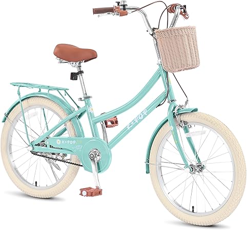 Girls 16/20 Inch Bike Kids Bicycle with Basket, Girls Bikes Ages 4-12, Single Speed Kids' Bicycles, with Front and Rear Brakes, 16 Inch Kid Bike with Training Wheels, Kickstand, Rear Seat