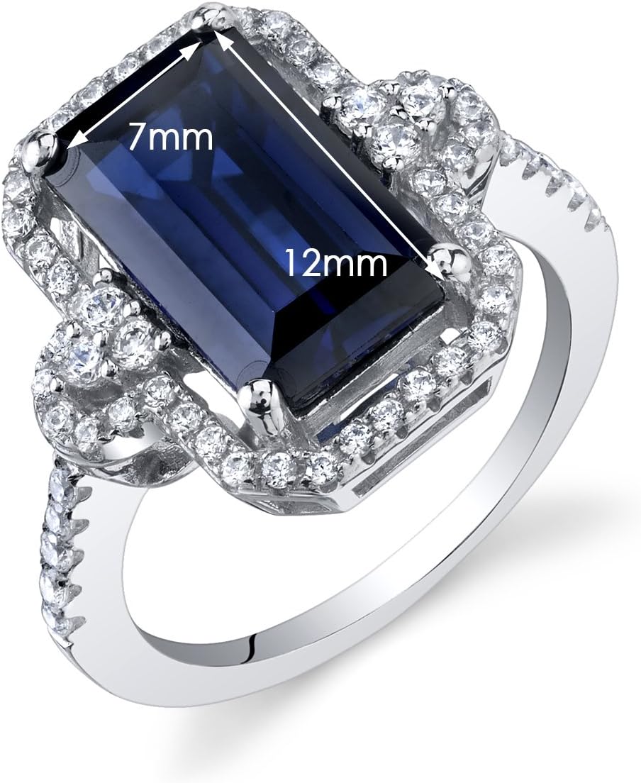 PEORA Created Blue Sapphire Ring in 925 Sterling Silver, 4.50 Carats Total, Imperial Octagon Design, Comfort Fit, Size 8, September Birthstone Ring, Sparkling Jewelry, w/Jewelry Box