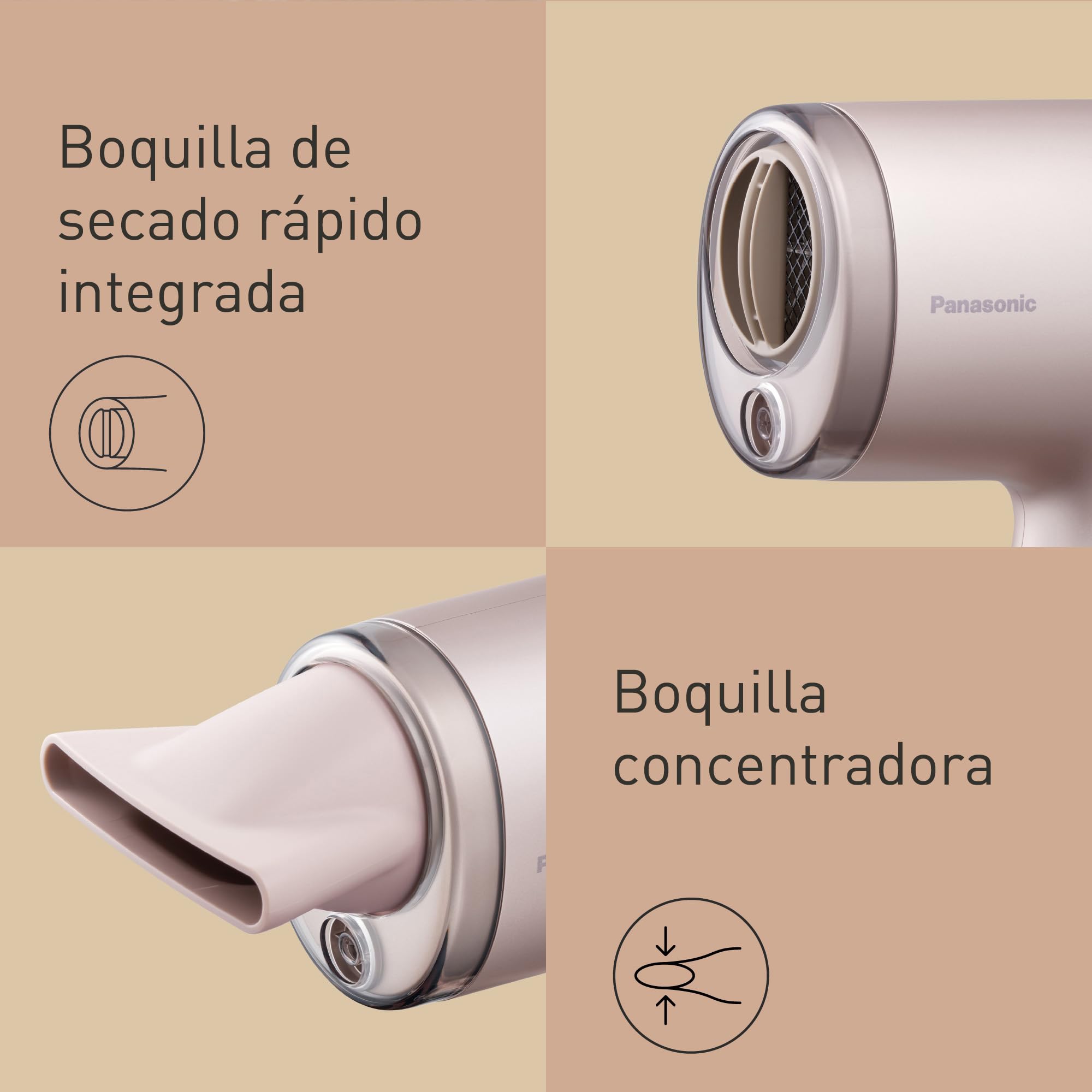 Panasonic EH-NA7M-P825 Nanoe Secador De Pelo para un Cabello Brillante, Diseño Plegable, Secado Rápido, Accesorio Concentrador, 1600 W, Rosa