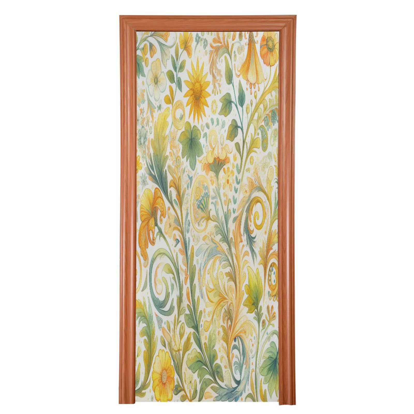 FLildon Yellow Flowers Door Cover Decoration, Party Accessory Porch Decor for Festive Ornament Room Door Covers 35 x 79 Inch