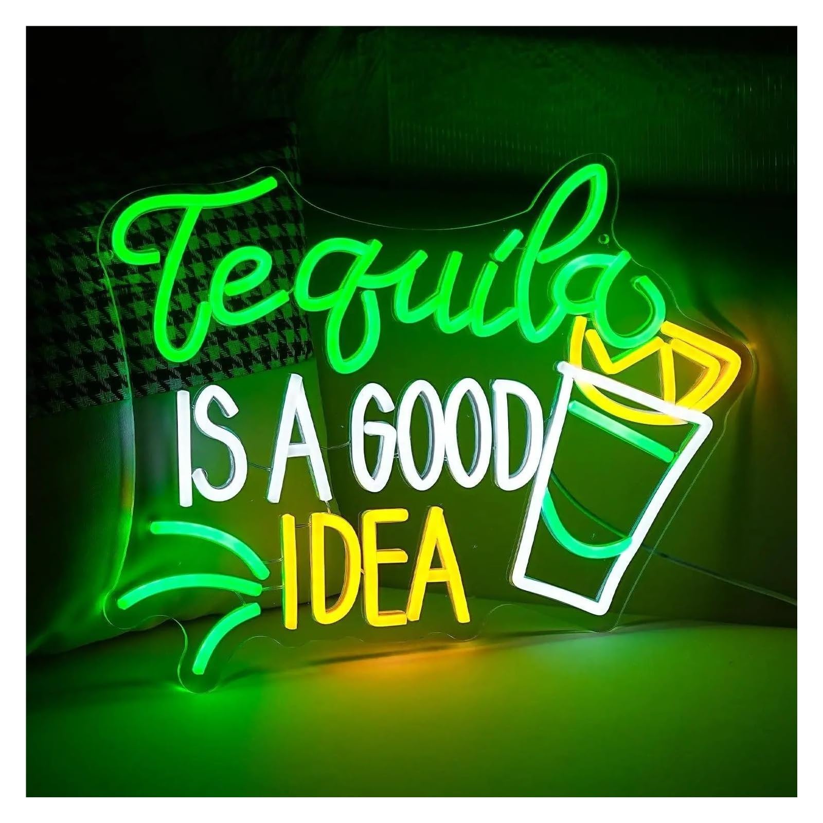 LEMST Signs Lamp Tequila is A Good Idea Neon Sign Agave Neon Light Dimmable USB for Beer Bar Party Music Festival Restaurant Decor 30x39.3cm