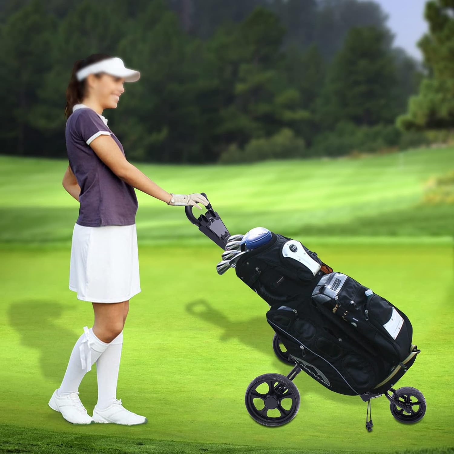 Golf Push Cart, Lightweight Aluminum Collapsible 3 Wheels Golf Push Cart, Lightweight Folding Walking Push Cart, Golf Trolley with Foot Brake Open and Close in ONE Second-Free Cup Holder Included