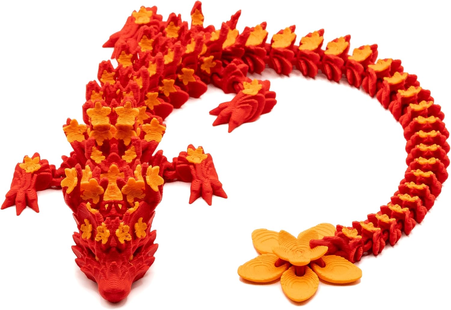 12-Inch 3D Printed Dragon – Fire Blossom Dragon - Made in The USA - Red and Orange Articulated Fidget Sensory Toy – Collectible Home and Office Decor Desk Toys