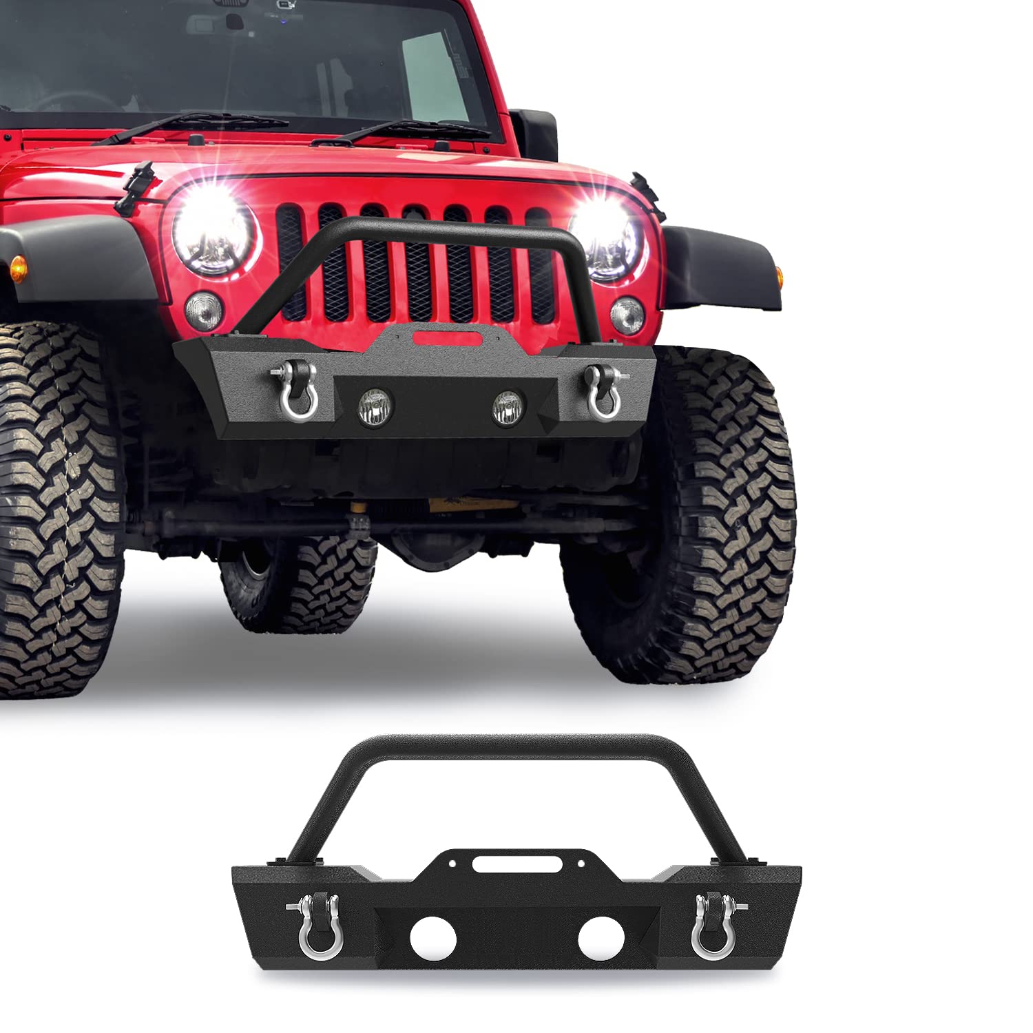 RYNOSKIN Stubby Front Bumper Fit 2007-2018 Jeep Wrangler JK | 2018-2026Jeep Wrangler JL (Exclude Rubicon / 2021-2024 V8 engine) | 2020-2026 Jeep