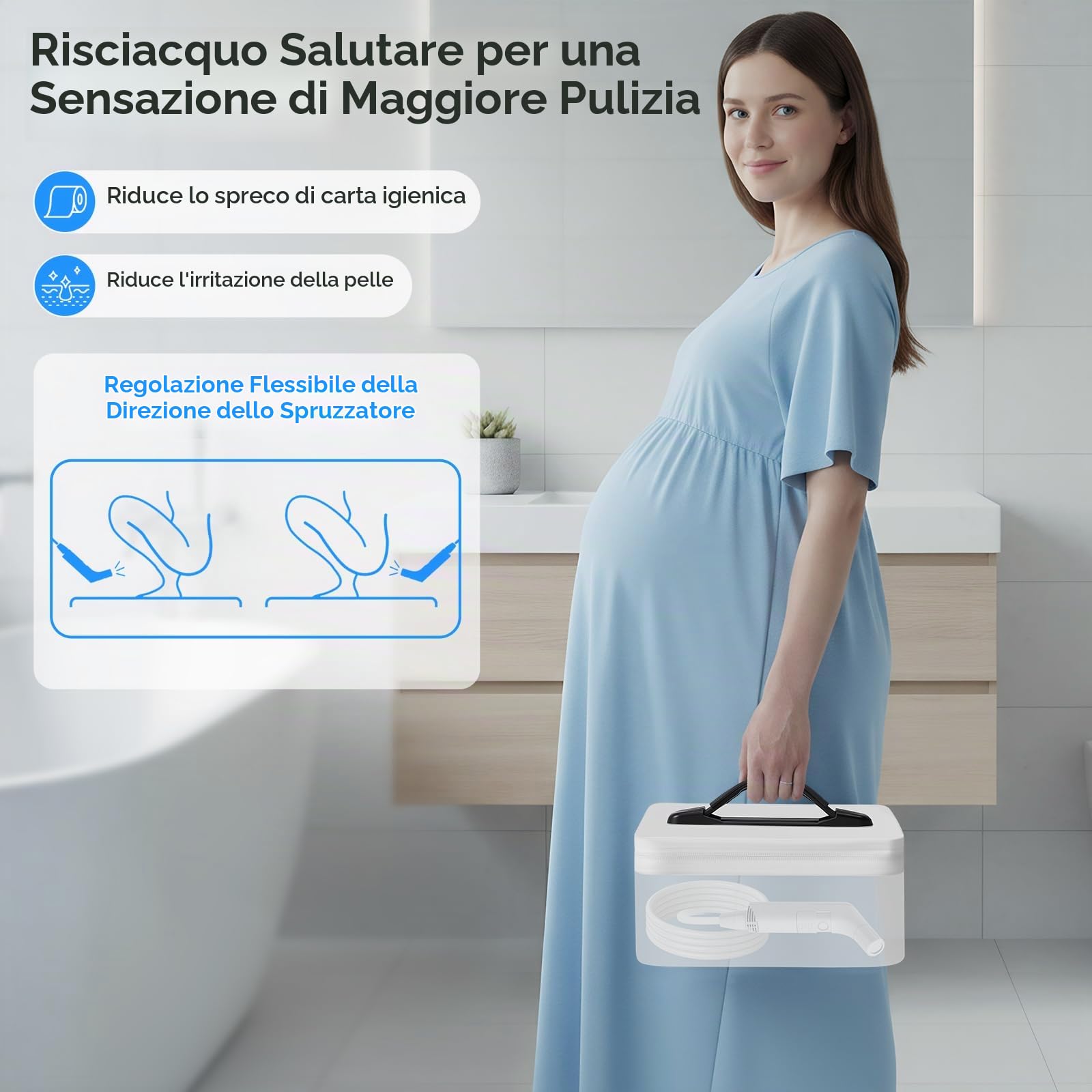 Bidet Elettrico da Viaggio 2.3L, Bidet Elettrico Mobile e Portatile con Tubo da 1.2M, Portatile per Toilette, Campeggio, Uso all'Aperto, Doccia Musulmana, Flacone Perineo a 2 Modalità, Bianco