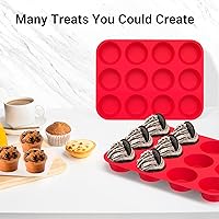 Vista 5 de Redfly Juego de 2 moldes de silicona para magdalenas y moldes para cupcakes para hornear - 12 tazas de tamaño regular libres de BPA para huevos