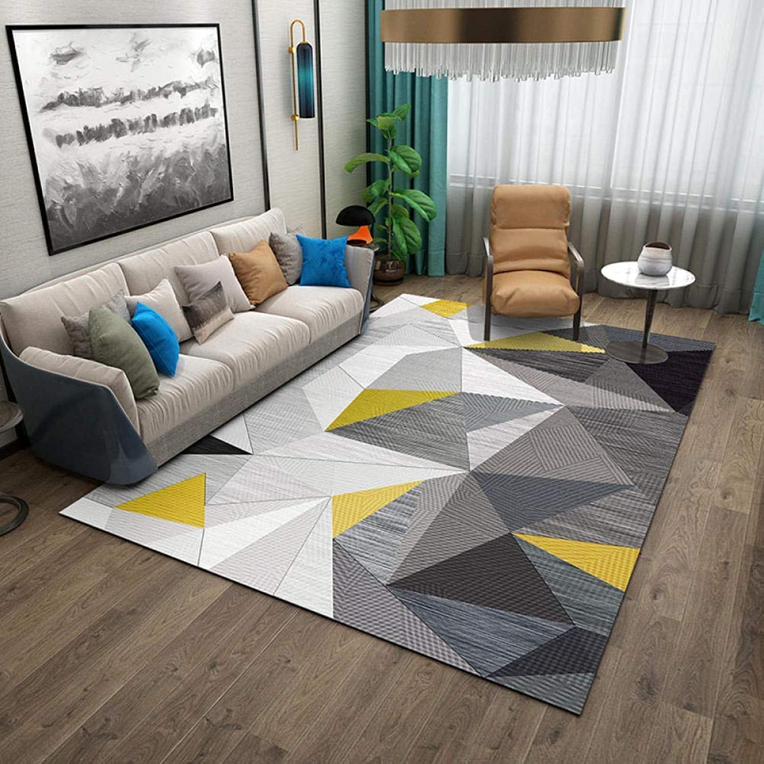 Modern Style Rugs Gray yellow triangle geometry 8MM thickness Home Accessories in Soft Touch Living bedroom Room Rug 200x300CM (Size : 80x120CM)