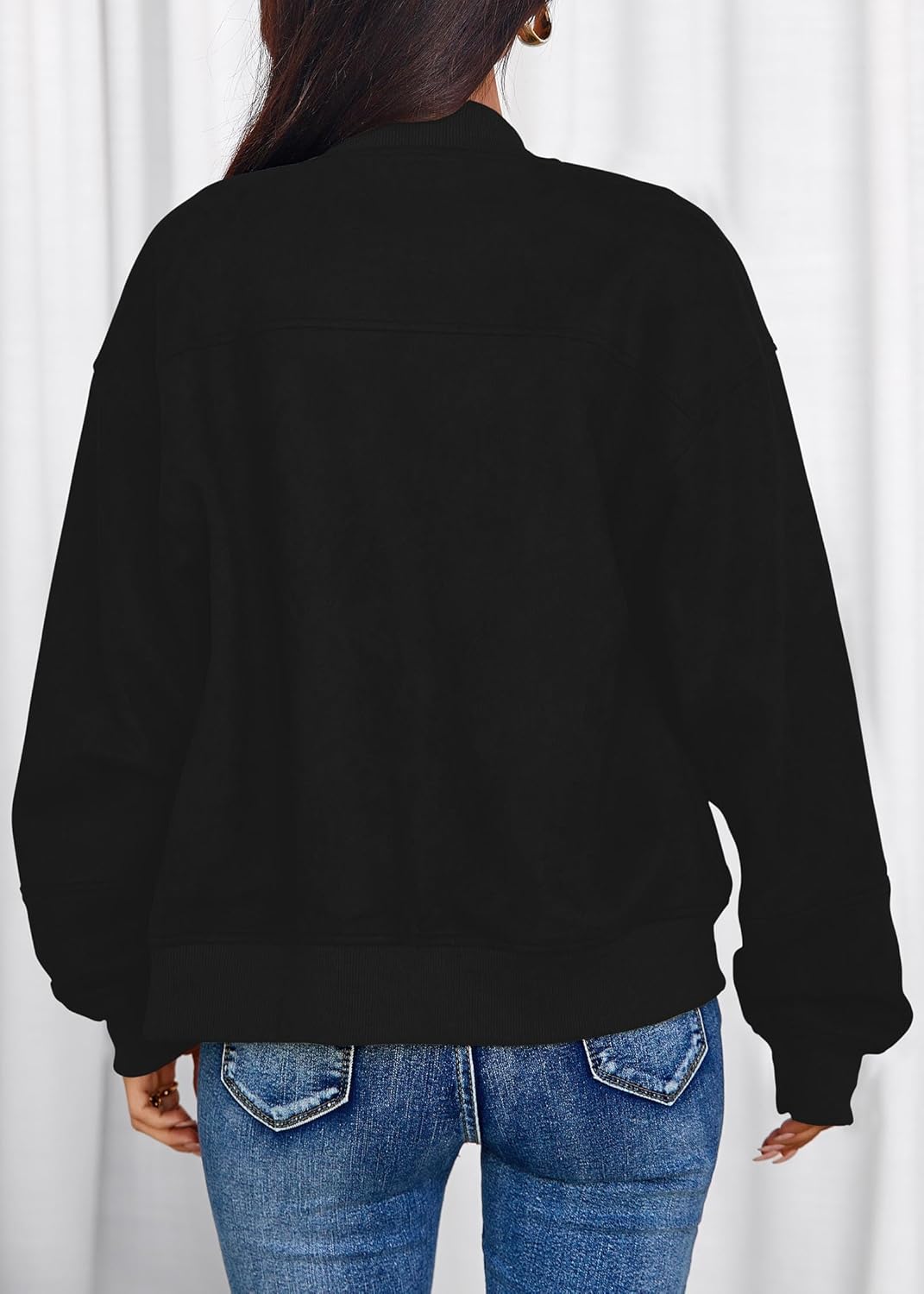 Lazysmile Women's Faux Suede Bomber Jackets Fall Fashion Outfits Winter Clothes Stand Collar Zip Up Coats Outwear - Image 2