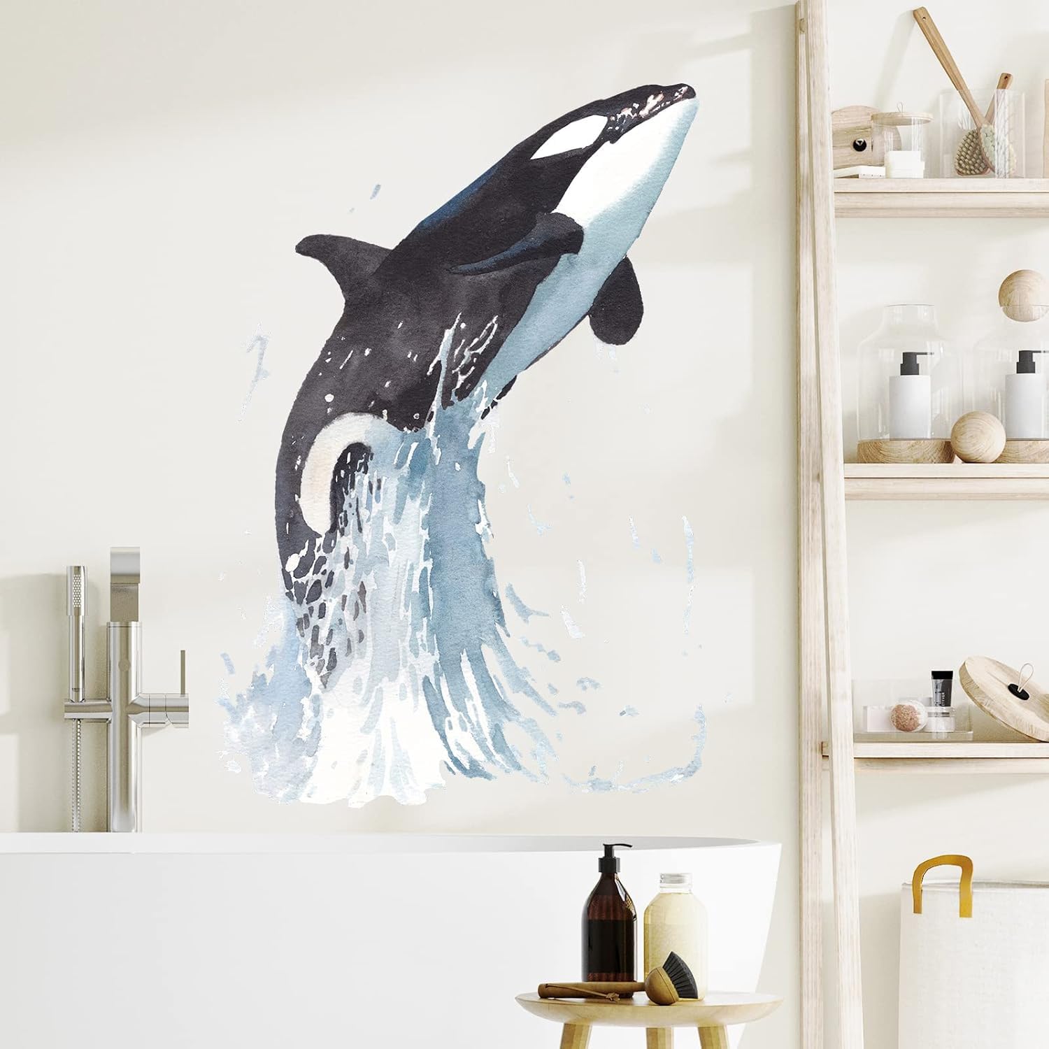 Killer Whale Jumping out of the Water Wall Decal Nursery Orca Sea Animal Wall Sticker Removable Peel and Stick Wall Art Decor Stickers for Kids Baby Classroom