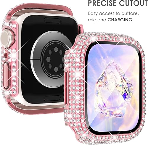 Miniatura 6 de KADES Paquete de 3 carcasas brillantes compatibles con Apple Watch de 1.575 pulgadas, diseño de diamante completo con protector de pantalla
