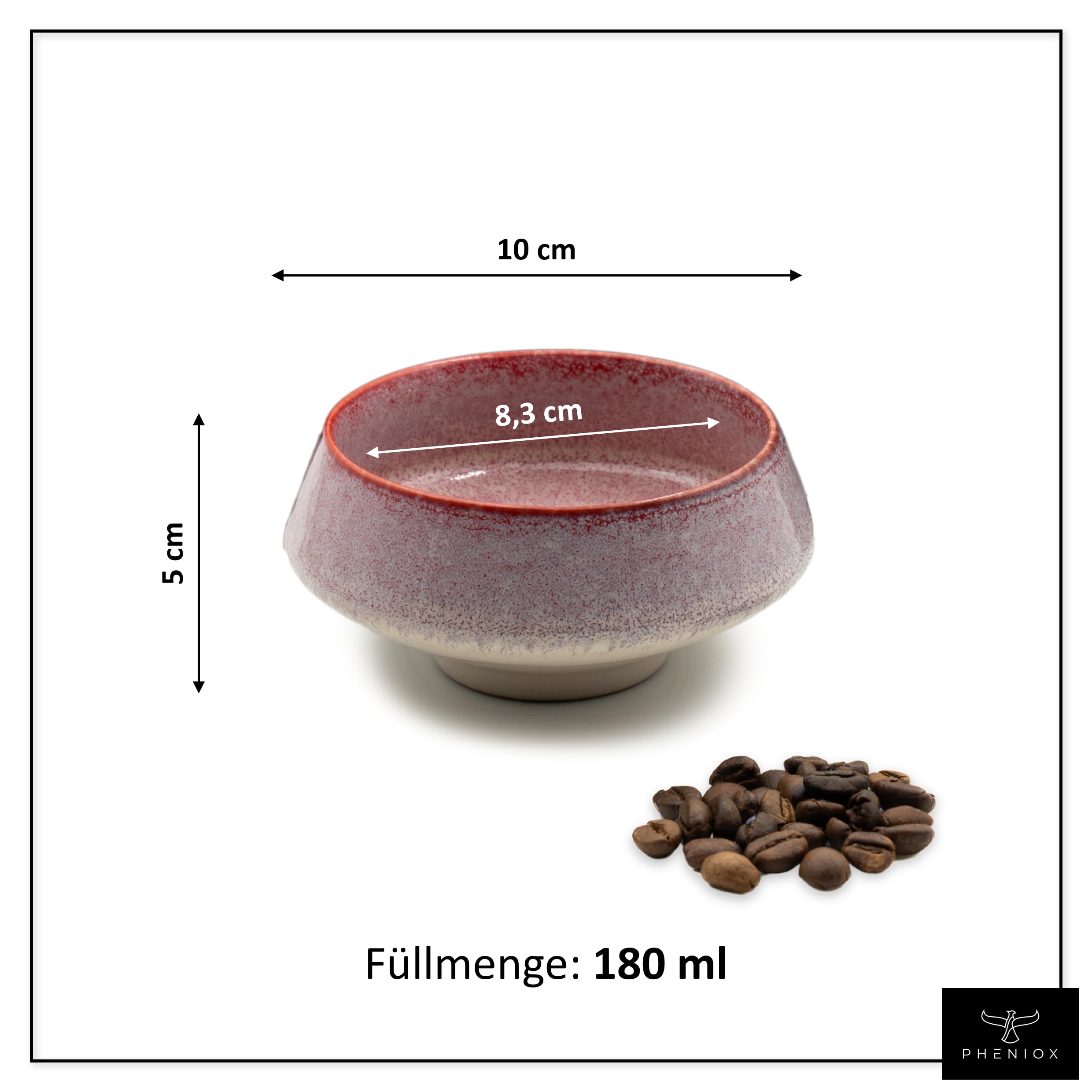 Pheniox Set di tazze da cappuccino Barista Red – 2 x 180 ml | tazze da caffè di alta qualità in porcellana – tazze da caffè senza manico | design moderno senza tempo – lavabile in lavastoviglie |