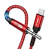JSAUX Apple MFi Certified Lightning to 3.5mm Audio Cable 6FT, AUX Cord for iPhone Headphones Jack Compatible with iPhone 14/14 Plus/14Pro/13/13 Pro Max/12/12 Pro/11 Pro/X/XS/XR/8/Car Stereo-Red